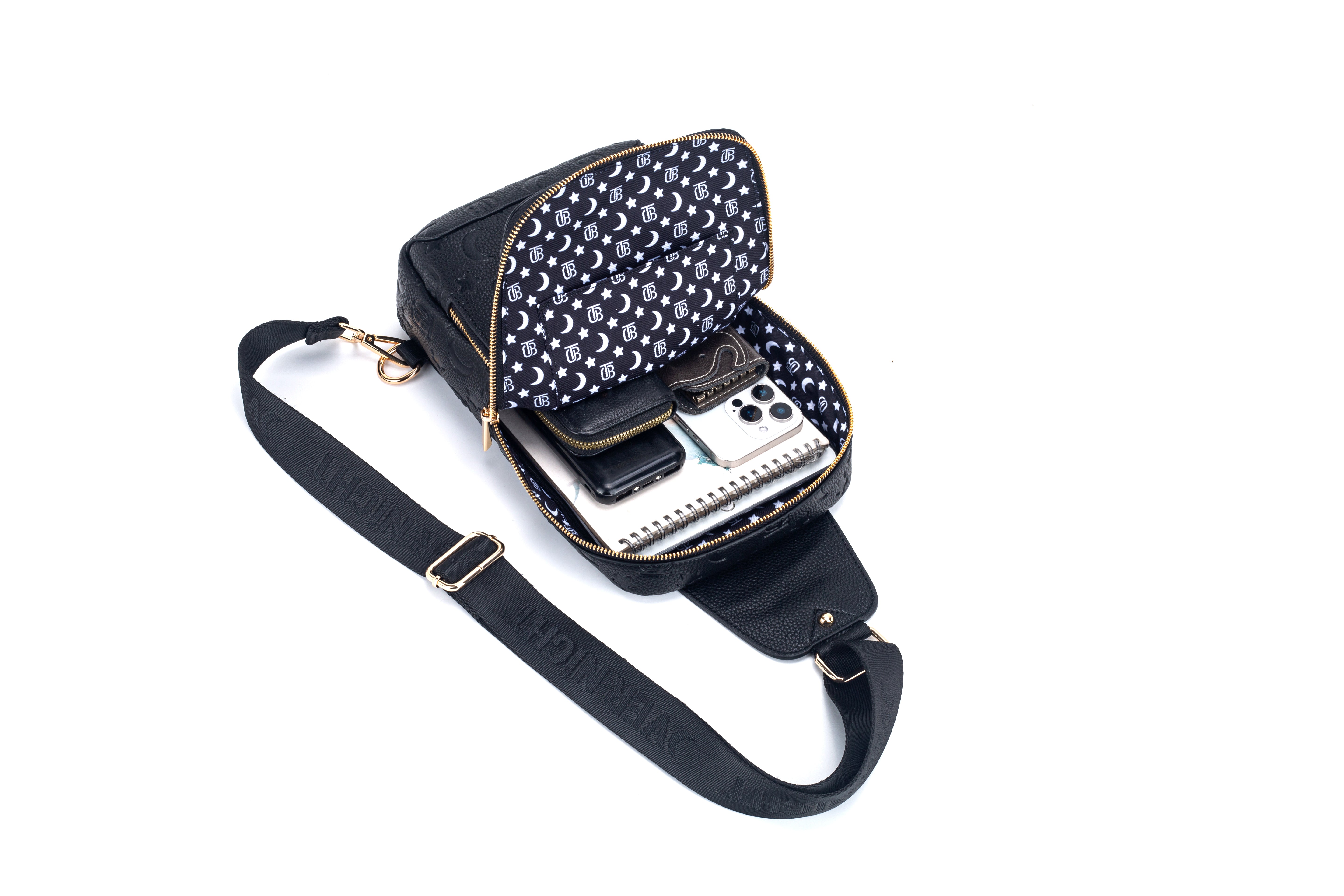 OverNight Travel Bags® black embossed Crossbody